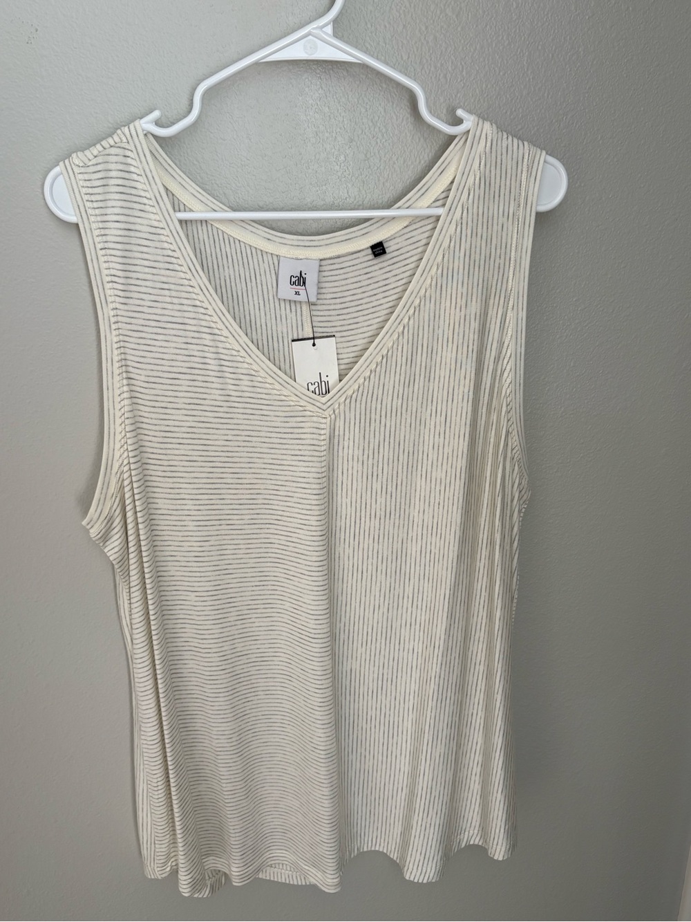 CAbi white/gray Striped V-Neck Sleeveless Tank